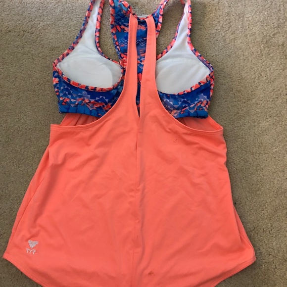 Womens Coral/Blue Tankini Top - Picture 2 of 3